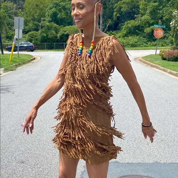 All Saints leather suede fringe flapper dress S XS UK10 2/4US brown gogo western - Picture 4 of 11